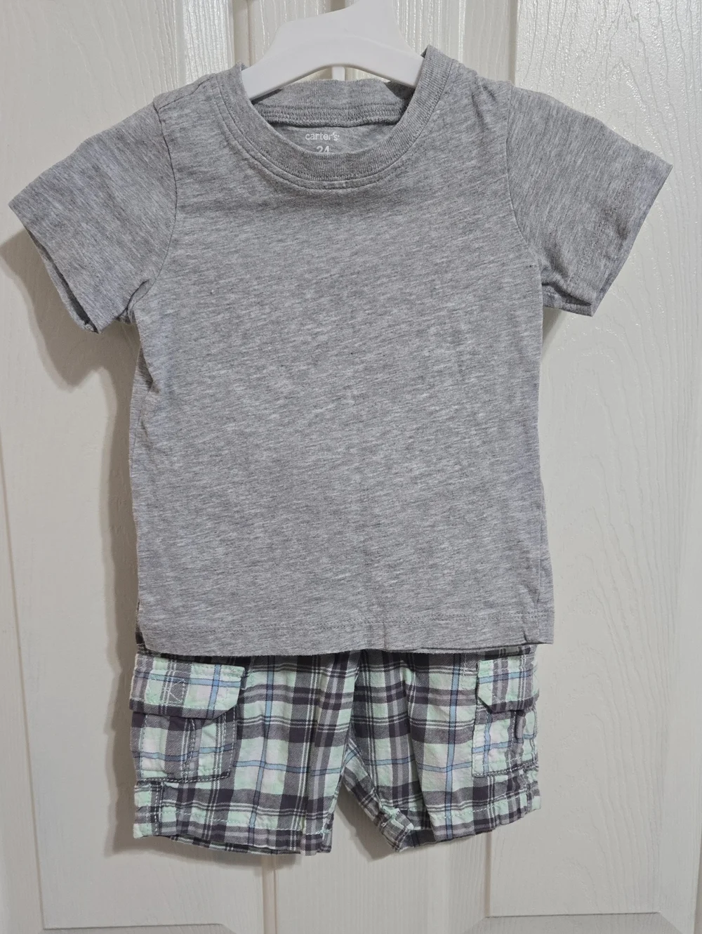 Carters grey and mint green plaid outfit